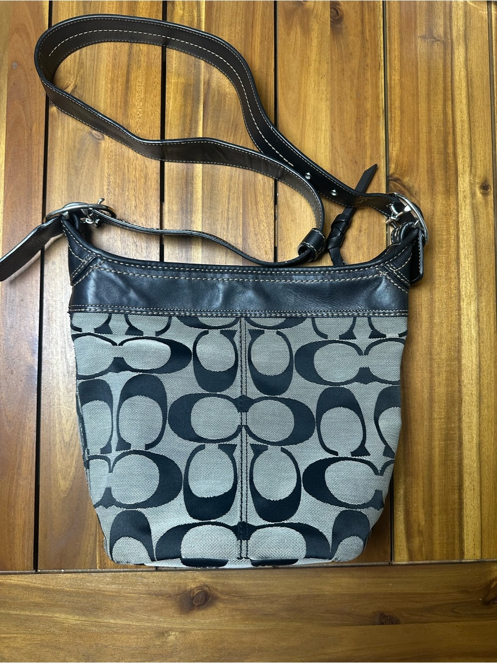 Coach Bleecker Black and Gray Signature Canvas Bag
